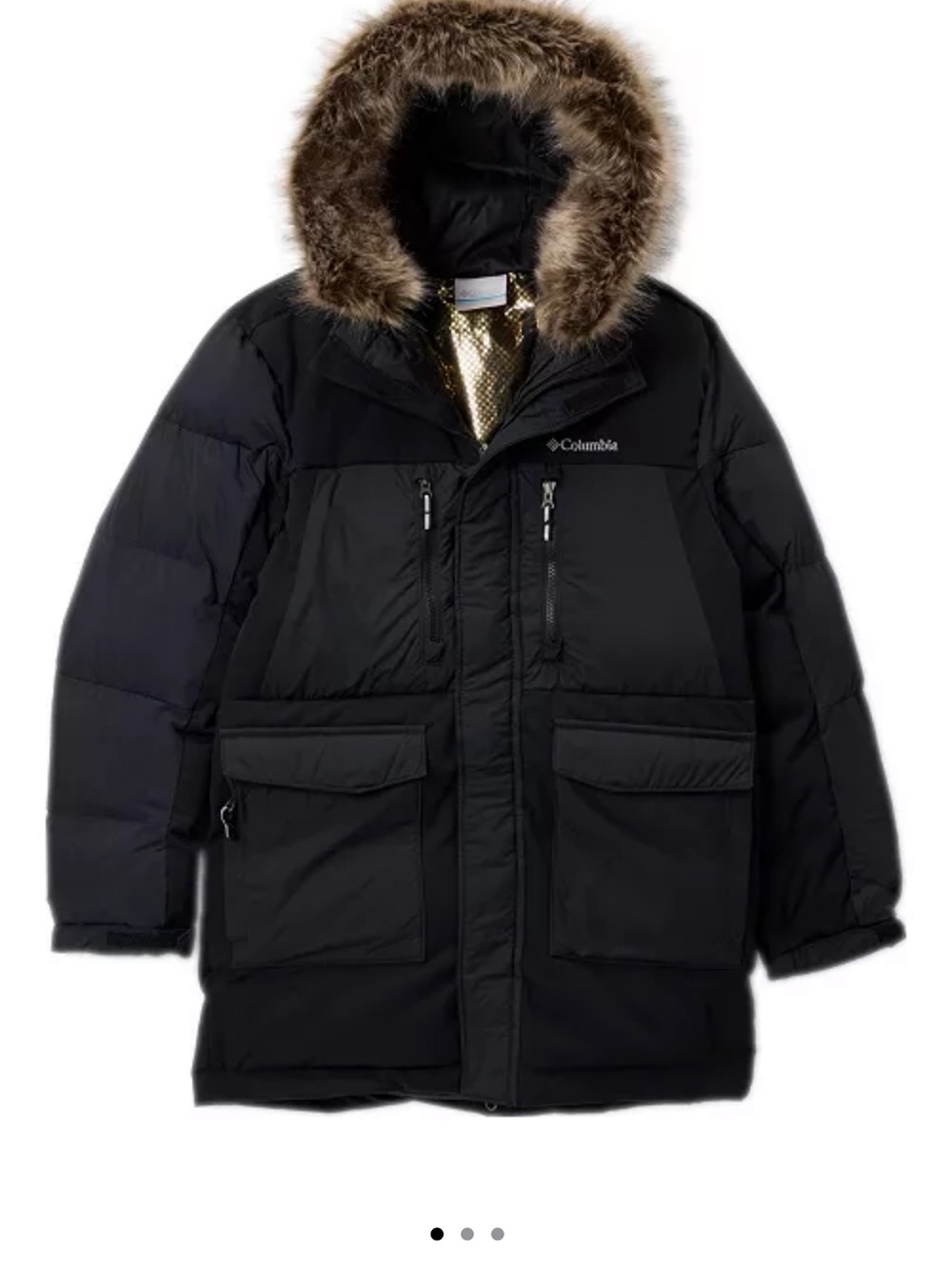 Columbia Black Kids Puffer Coat with Faux Fur Hood